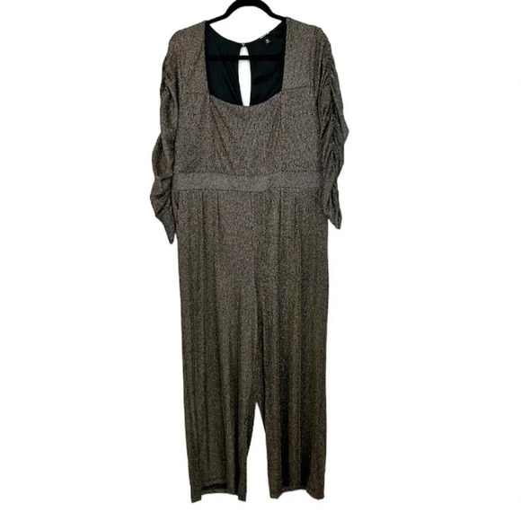 Torrid Glitter Knit Sweetheart Neck Jumpsuit in Gold Long Sleeves Sz 14 GUC - Picture 1 of 11